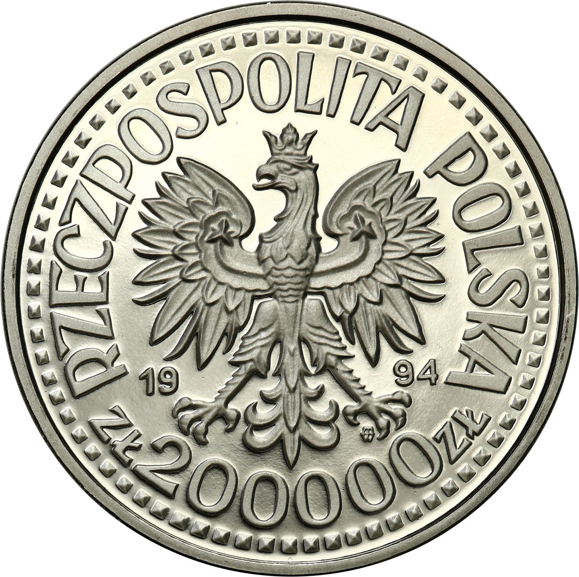 PRL. PRÓBA Nikiel 200 000 złotych 1994 - Zygmunt I Stary - półpostać